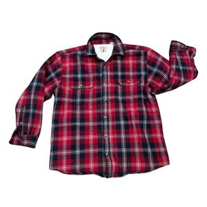 Red Head Brand Co. red white black plaid padded shirt jacket, fleece lining, XL.